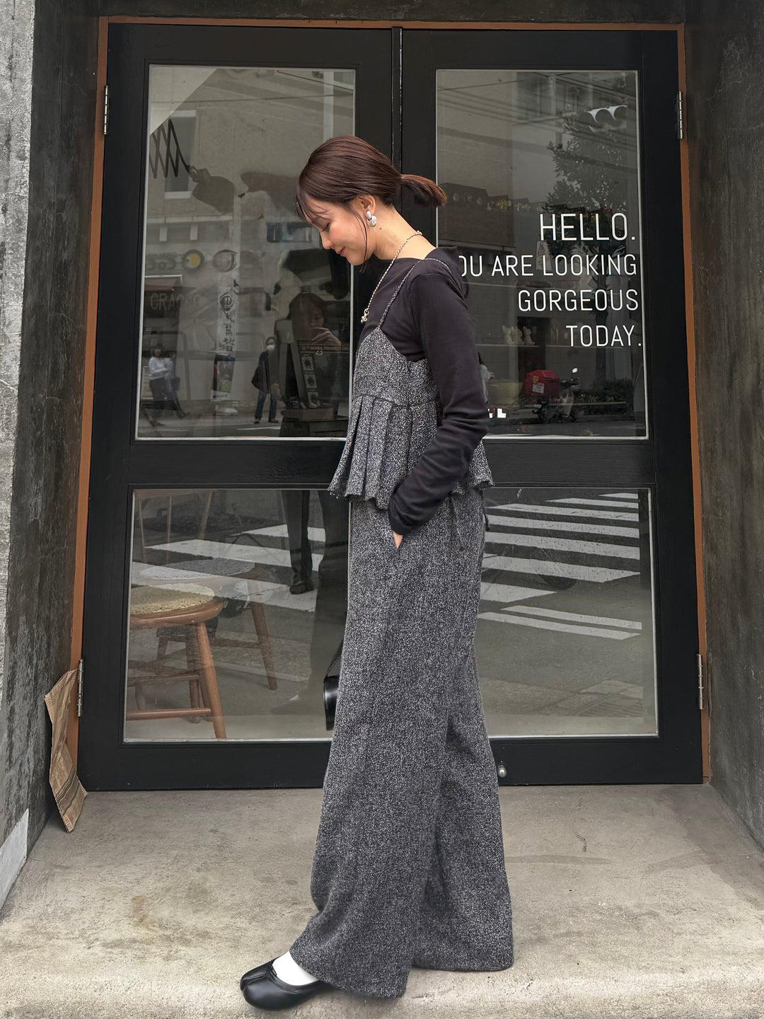 ベロアボートネックプルオーバー / ブラック