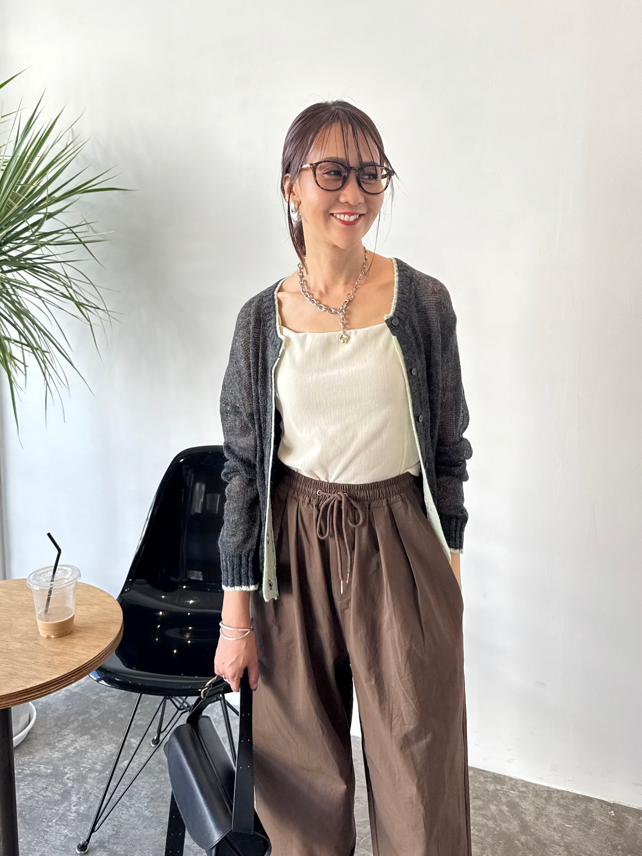 シアー配色カーディガン / チャコール – fosie