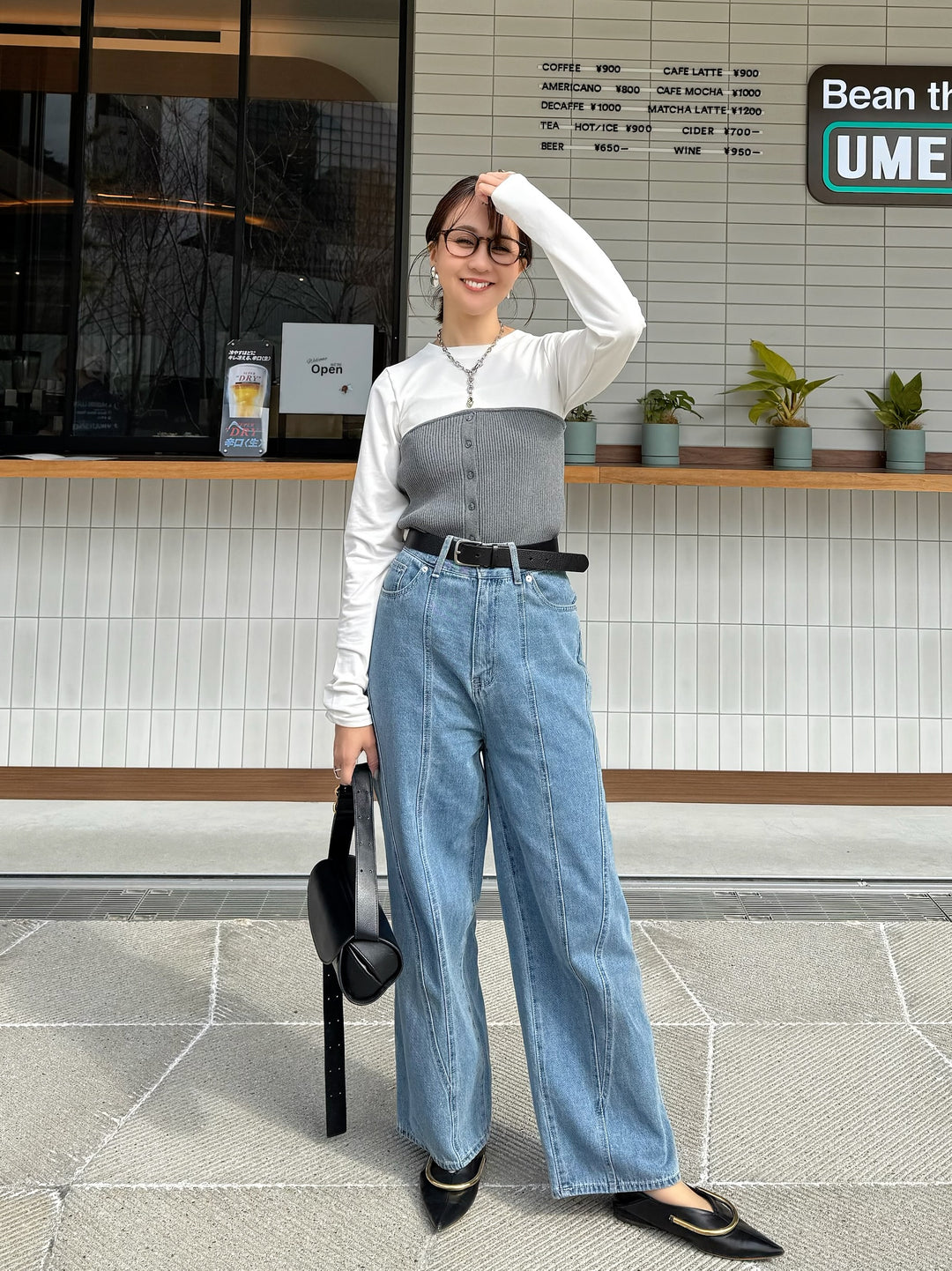 [新作300円OFF] リブニットビスチェドッキングTシャツ / オフホワイト×グレー