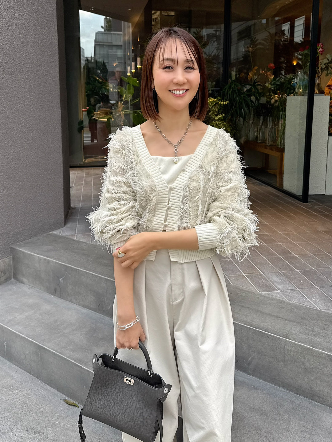 【予約】麻タッチフリンジニットショートカーデ / アイボリー(2月上旬発送予定)