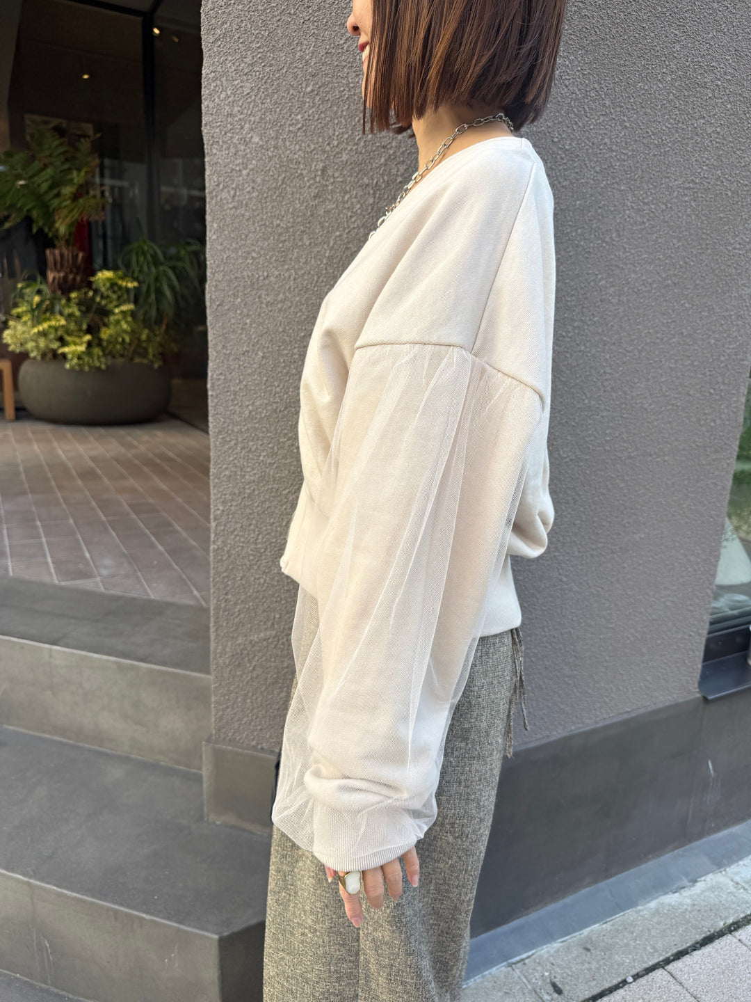 【予約】袖チュールカーディガン / ミルクティー(3月下旬頃発送予定)