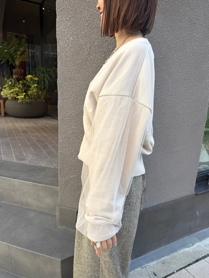 【予約】袖チュールカーディガン / ミルクティー(3月下旬頃発送予定)