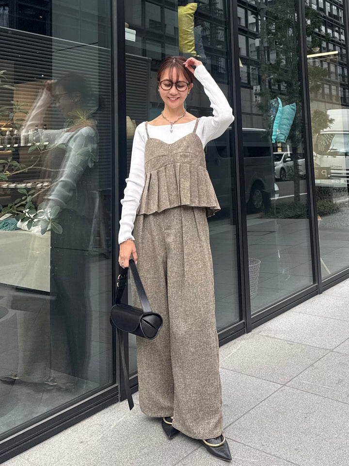 【予約】[3点SET] サマーツイードプリーツキャミ / ブラウン + サマーツイードタックパンツ / ブラウン + スクエアネックリブニットプルオーバー  / オフホワイト(3月下旬発送予定)