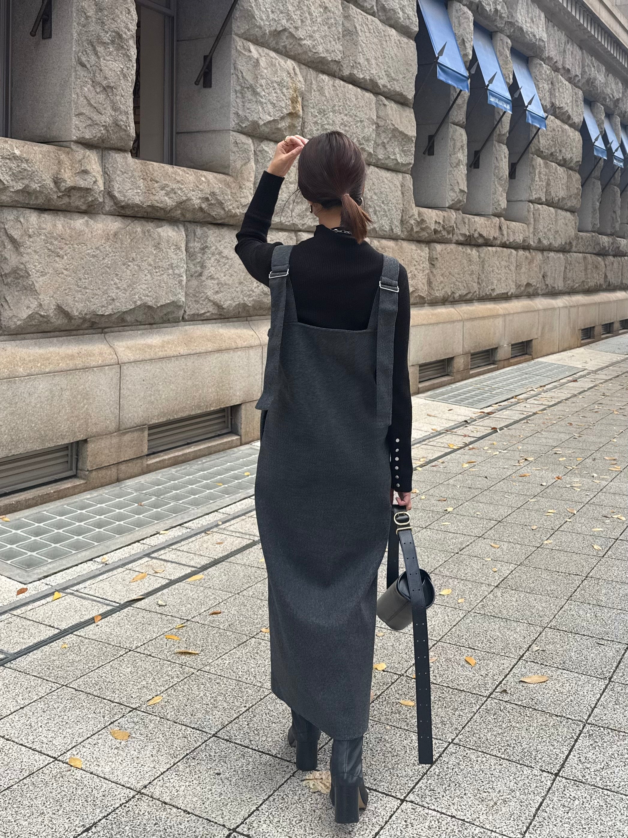 予約】 ウールライクVネックジャンパースカート / チャコール(1月上旬