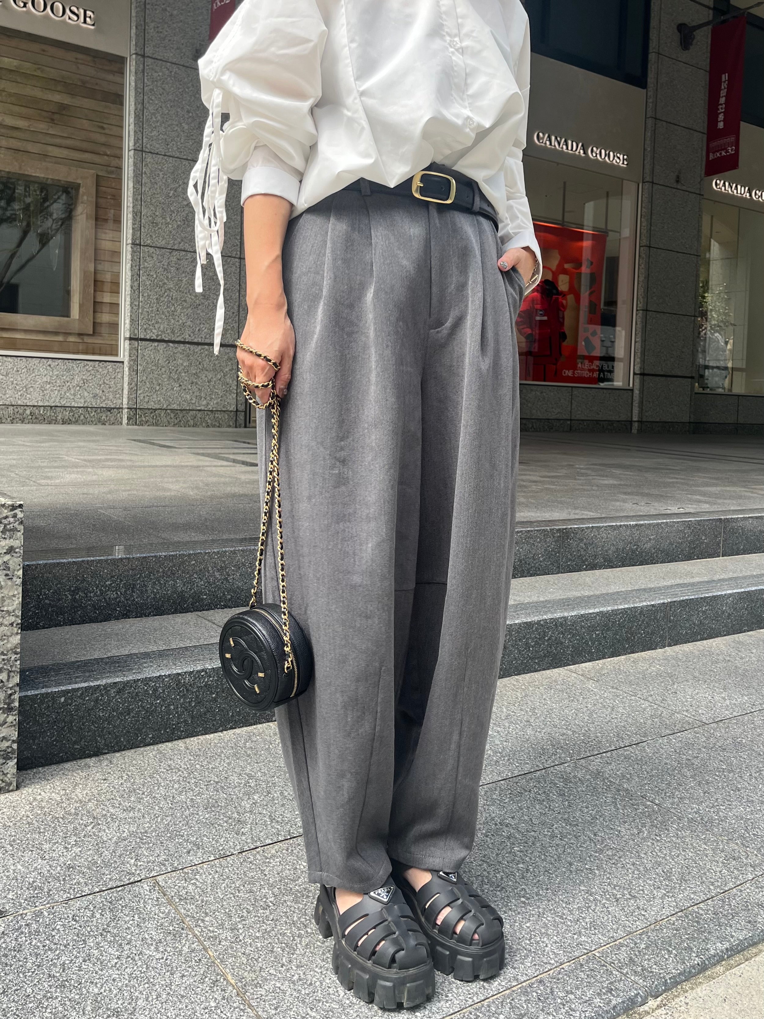 PLEATS PLEASE グレー系 ガウチョパンツ　裾カットあり ツイルタックカーブパンツ / グレー – fosie