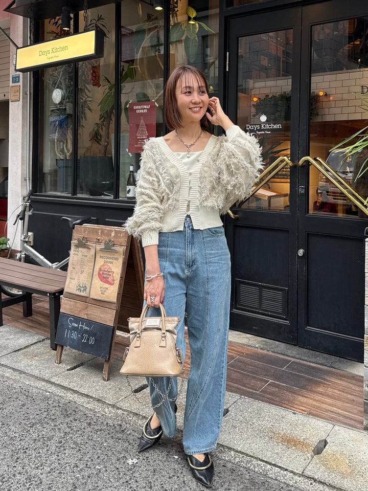 【予約】麻タッチフリンジニットショートカーデ / アイボリー(2月上旬発送予定)