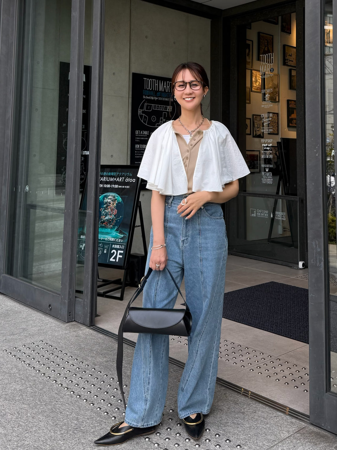 ケープドッキングリブトップス / ベージュ