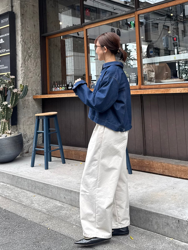 【予約】[SET] デニムジャケット / インディゴ + ツイルタックワイドパンツ / アイボリー(3月下旬発送予定)