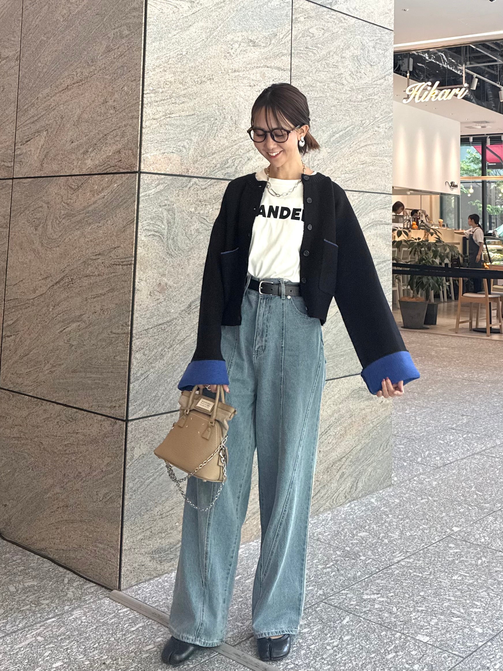 予約】アルパカタッチバイカラーカーディガン / ブラック(12月中旬発送