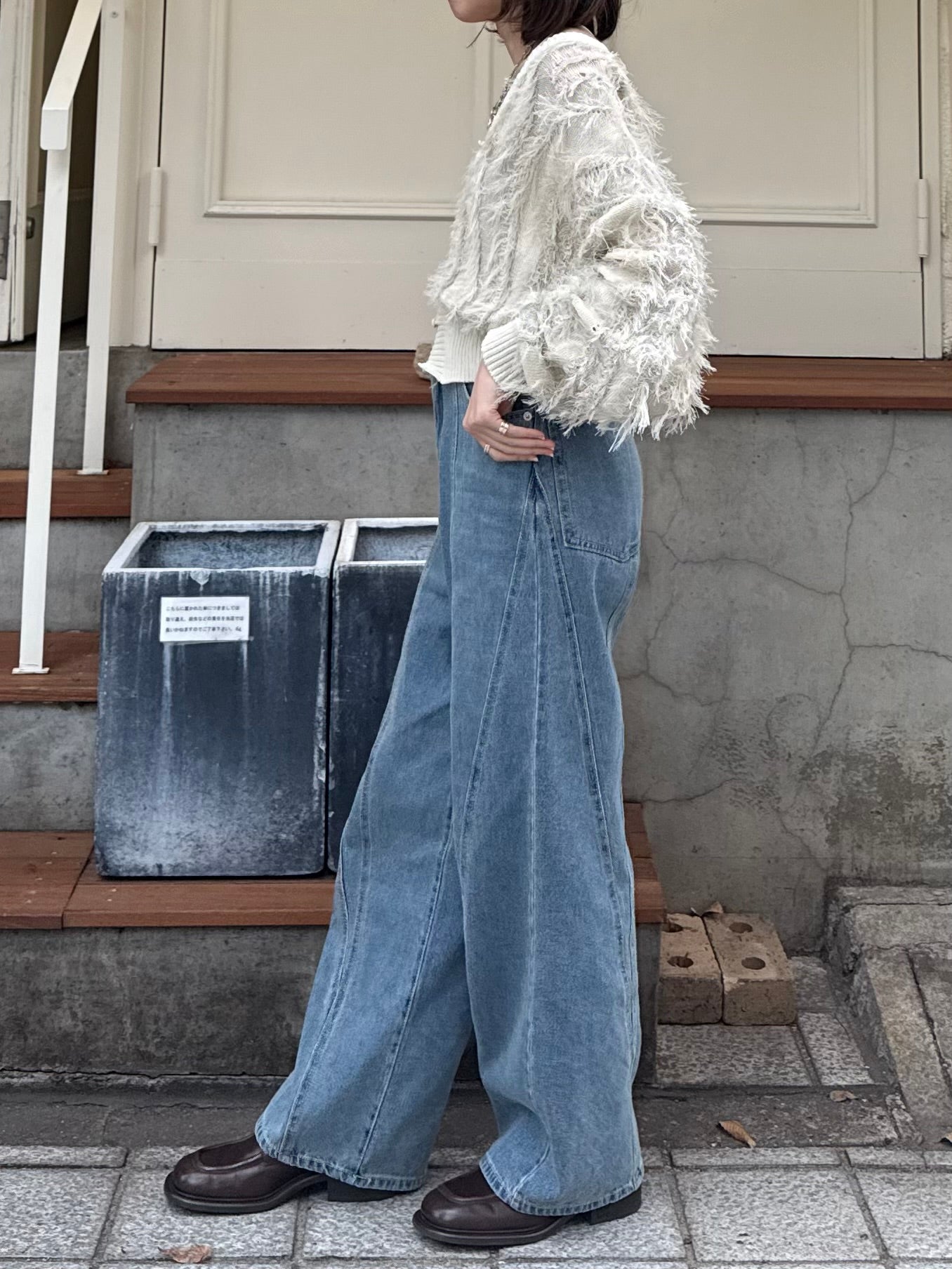 切替えストレートデニムパンツ / ブルー – fosie