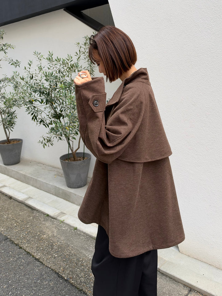 [新作300円OFF] カルゼスタンドカラーケープコート / ブラウン