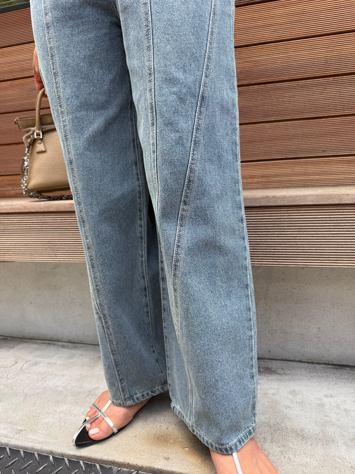 切替えストレートデニムパンツ / ブルー