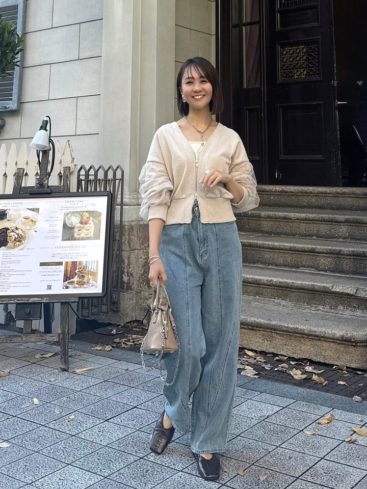 【予約】袖チュールカーディガン / ミルクティー(3月下旬頃発送予定)