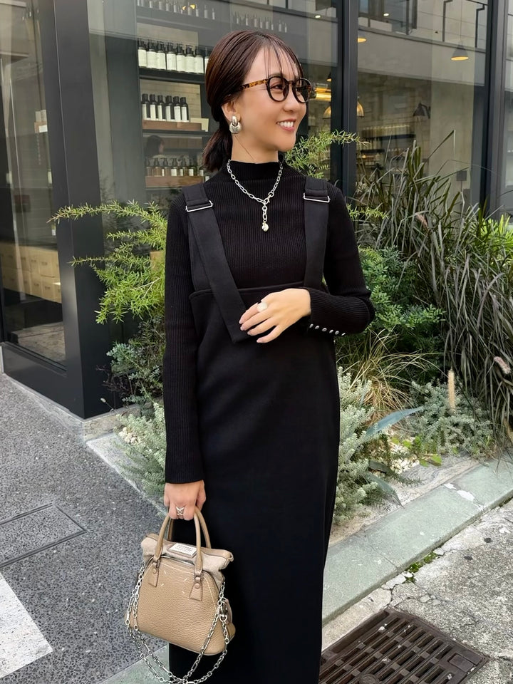 【予約】ウールライクVネックジャンパースカート / ブラック(11月下旬発送予定)