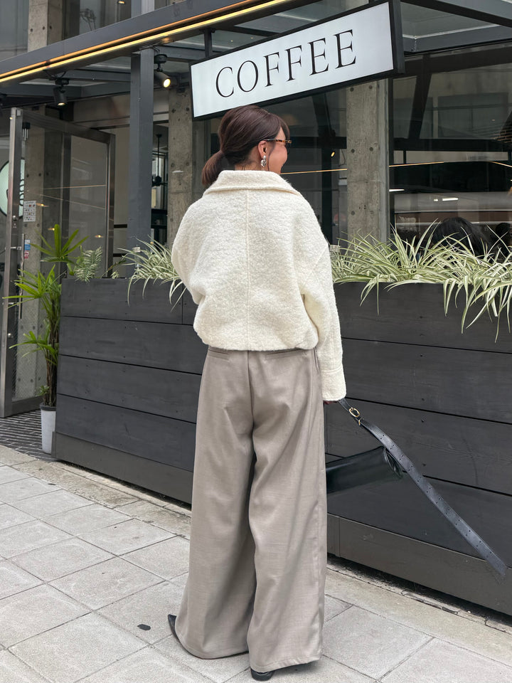 【予約 [SET] ループツイードショートジャケット / アイボリー + ツイルタックパンツ / グレージュ