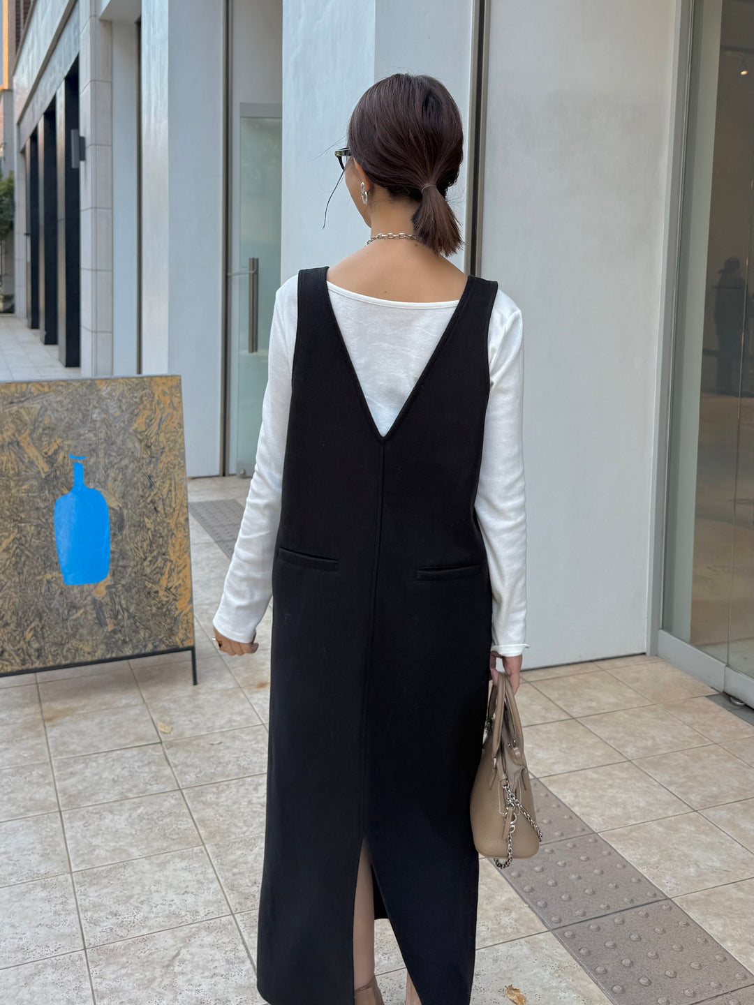 【予約】ウールライクVネックジャンパースカート / ブラック(11月下旬発送予定)