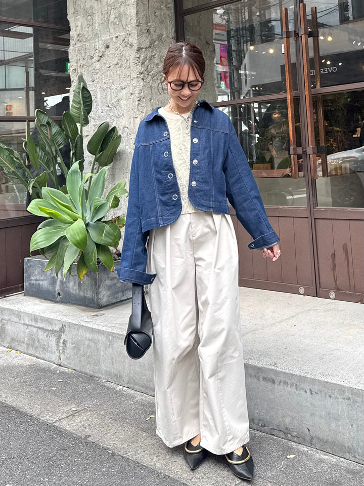 【予約】[SET] デニムジャケット / インディゴ + ツイルタックワイドパンツ / アイボリー(3月下旬発送予定)