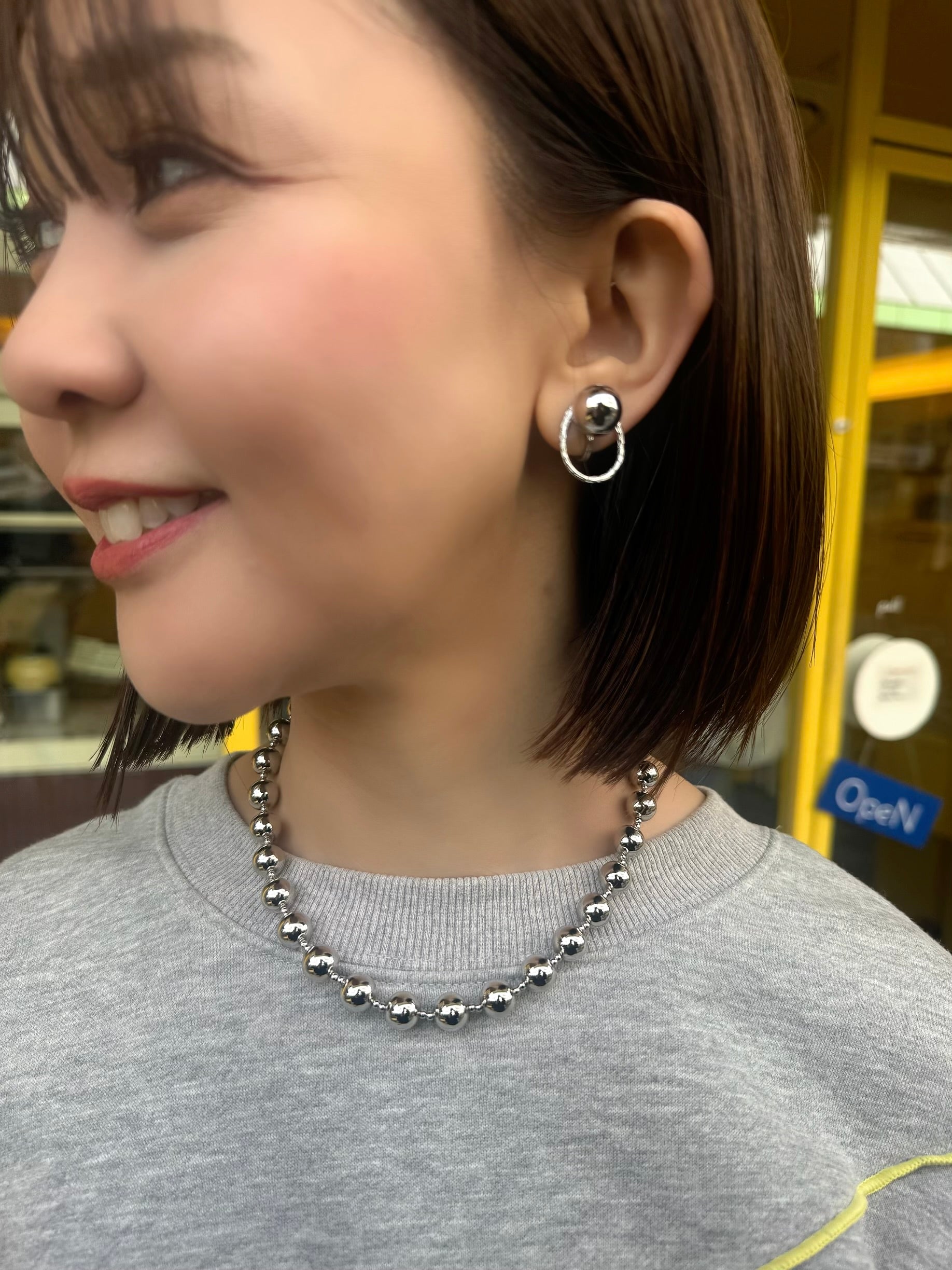 SET] ボールピアス・イヤリング / シルバー + ボールネックレス