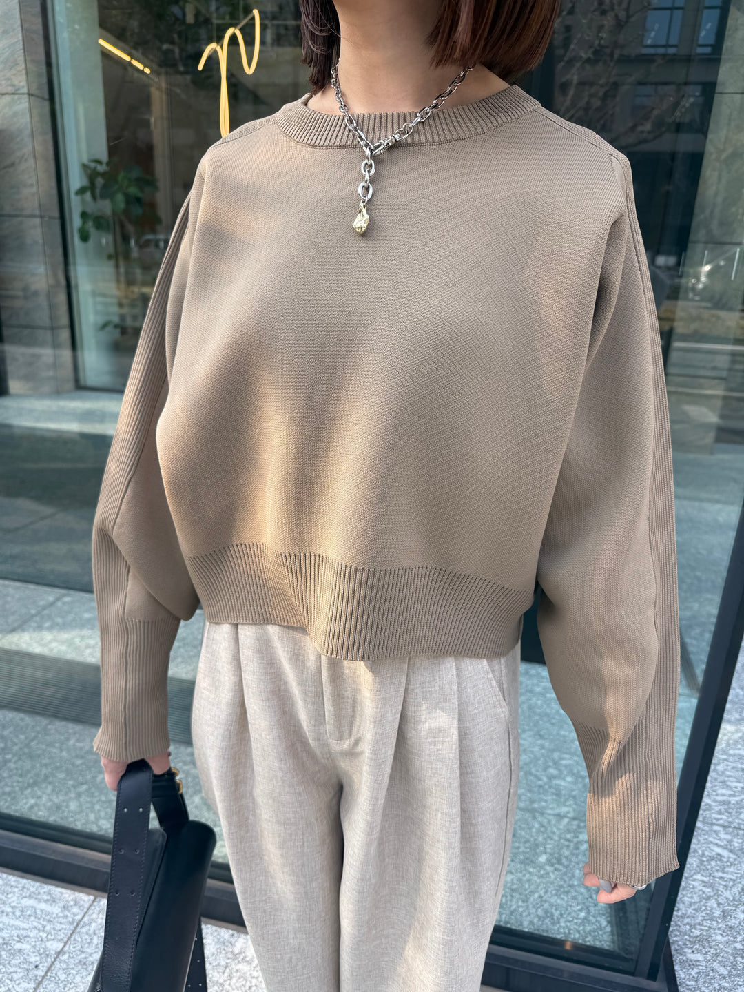 【予約】クロップド丈ダンボールニット / ベージュ(3月上旬発送予定)