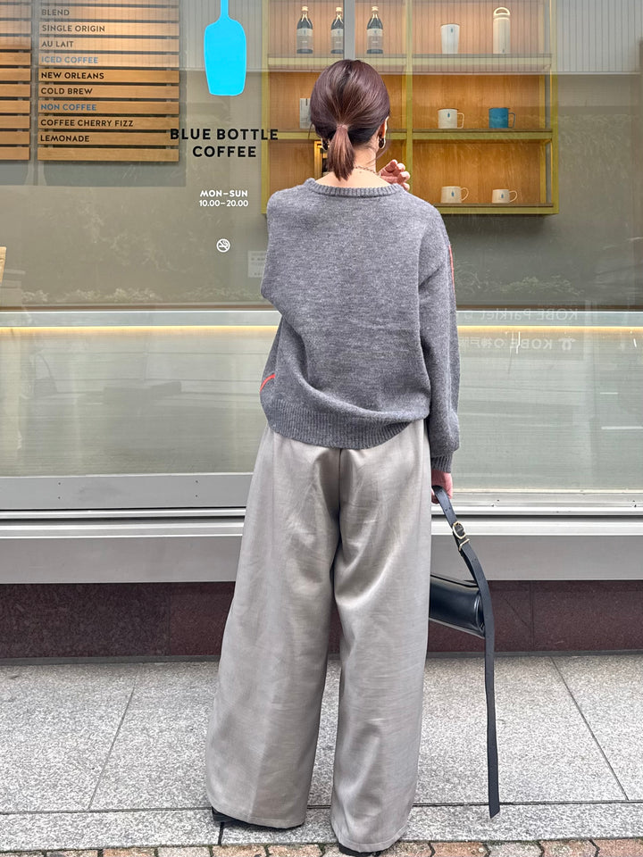 【予約】アルパカタッチ配色ラインプルオーバー / チャコール(12月中旬発送予定)