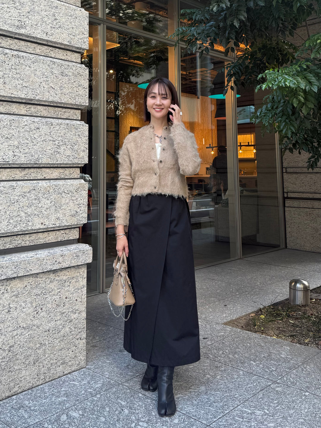 モヘアタッチクロップドカーディガン / ベージュ