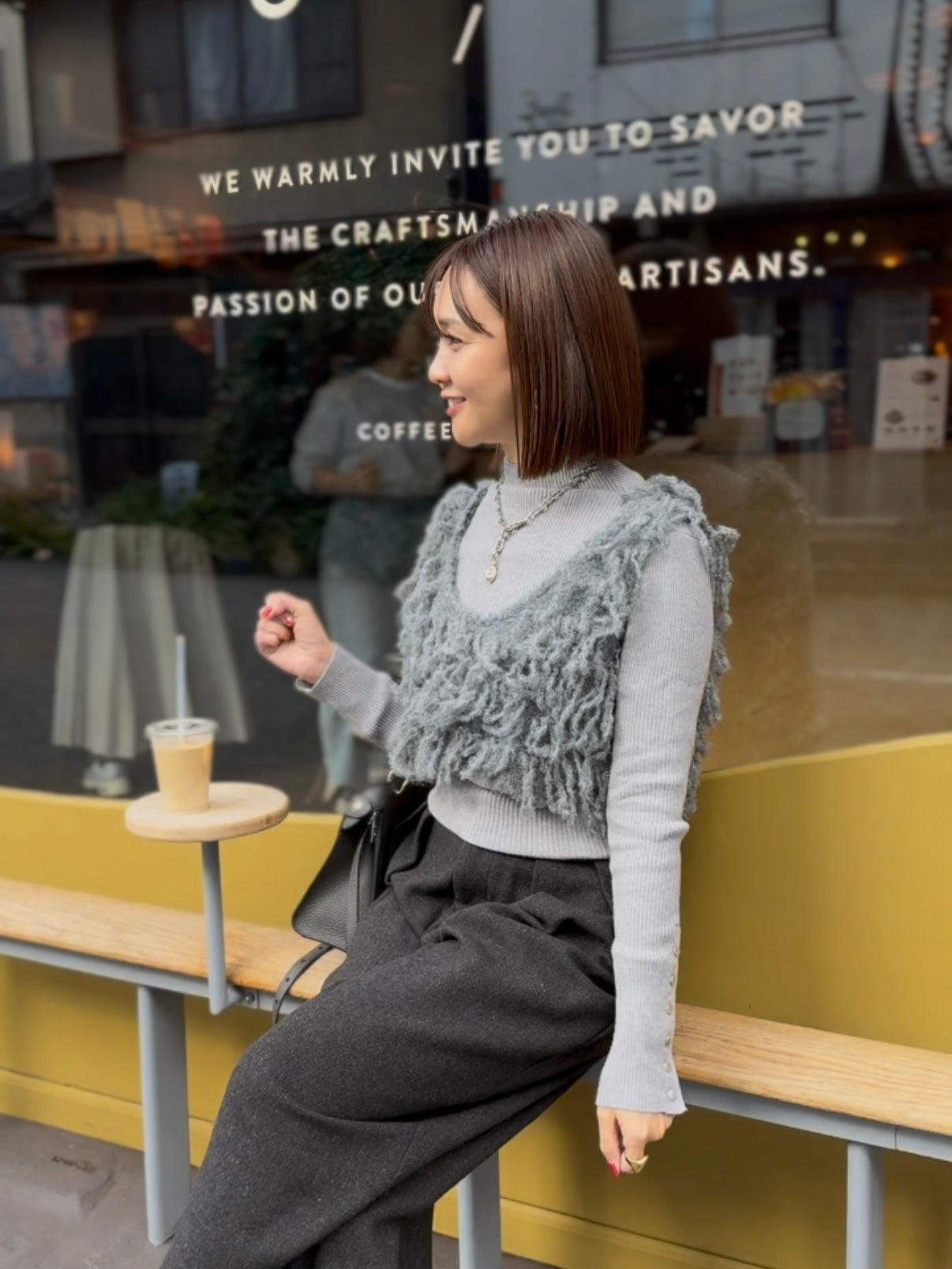 袖ボタンハイネックニット / グレー – fosie