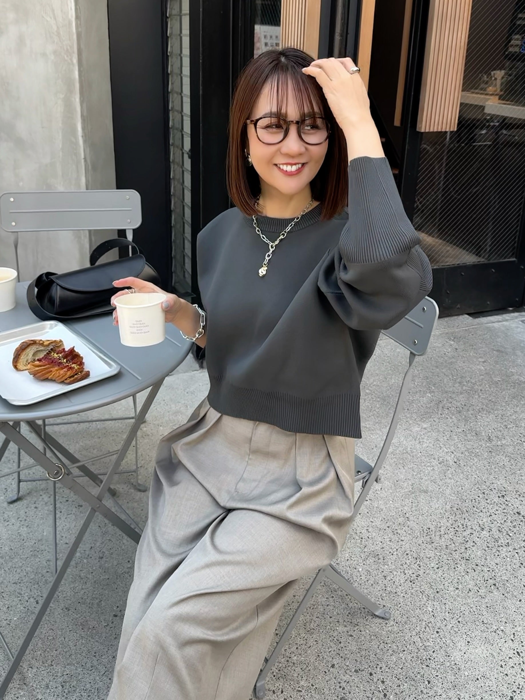 新作300円OFF]【予約】クロップド丈ダンボールニット /チャコール(3月