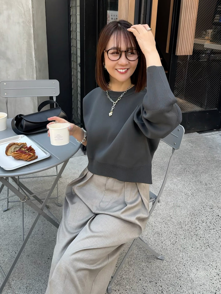 【予約】クロップド丈ダンボールニット /チャコール(3月上旬発送予定)