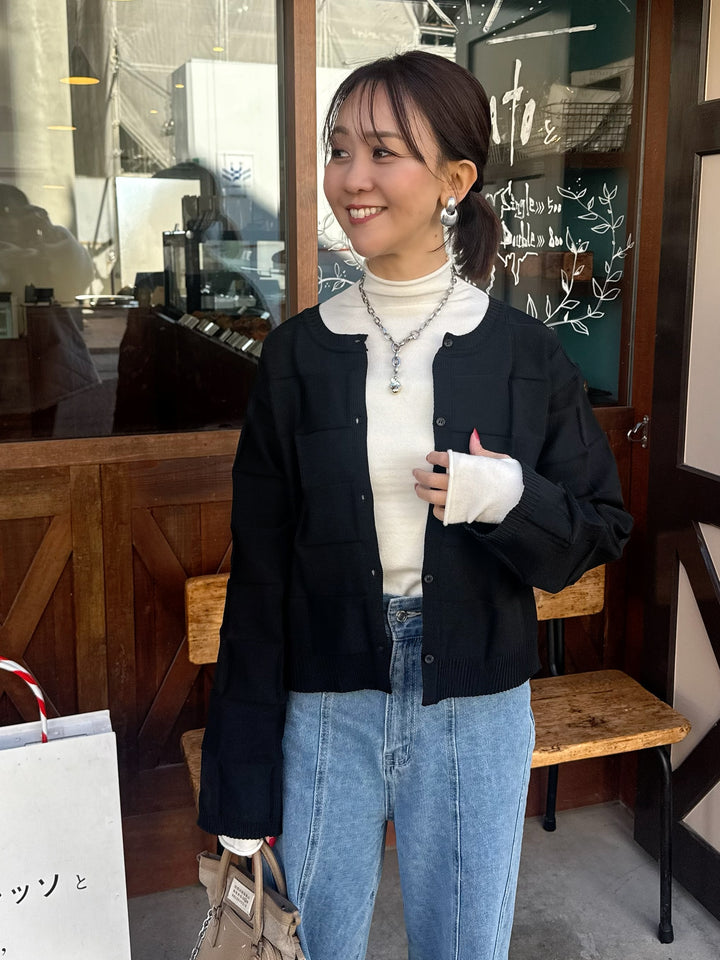 【予約】格子ニットカーディガン / ブラック(3月上旬発送予定)