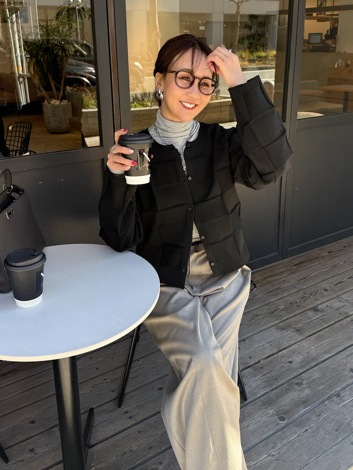 【予約】格子ニットカーディガン / ブラック(3月上旬発送予定)