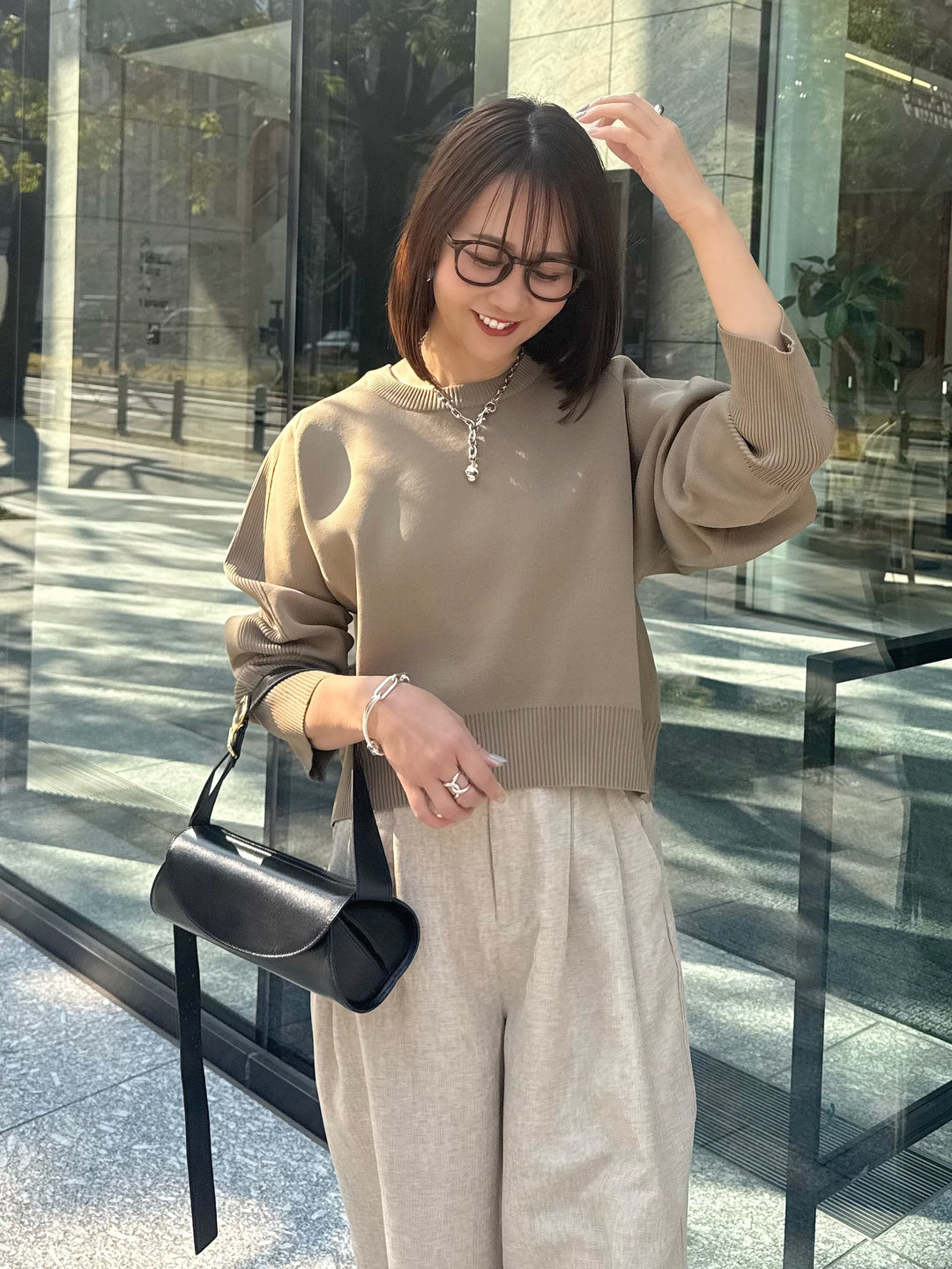 【予約】クロップド丈ダンボールニット / ベージュ(3月上旬発送予定)