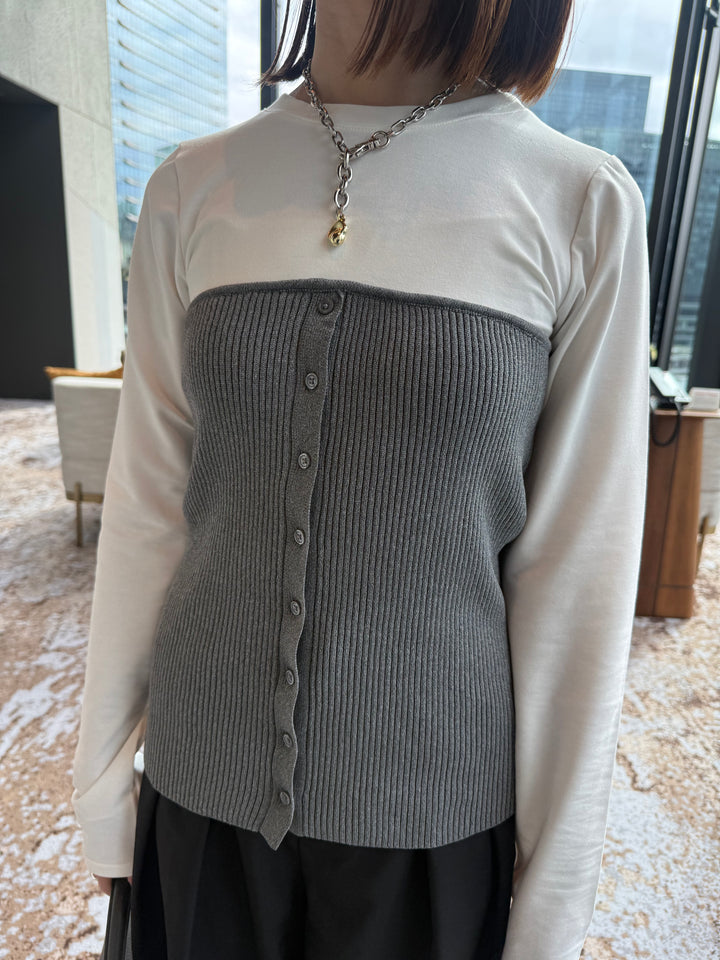 [新作300円OFF] リブニットビスチェドッキングTシャツ / オフホワイト×グレー