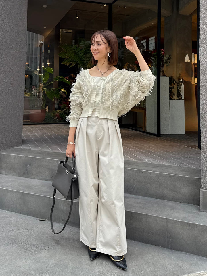 【予約】麻タッチフリンジニットショートカーデ / アイボリー(2月上旬発送予定)