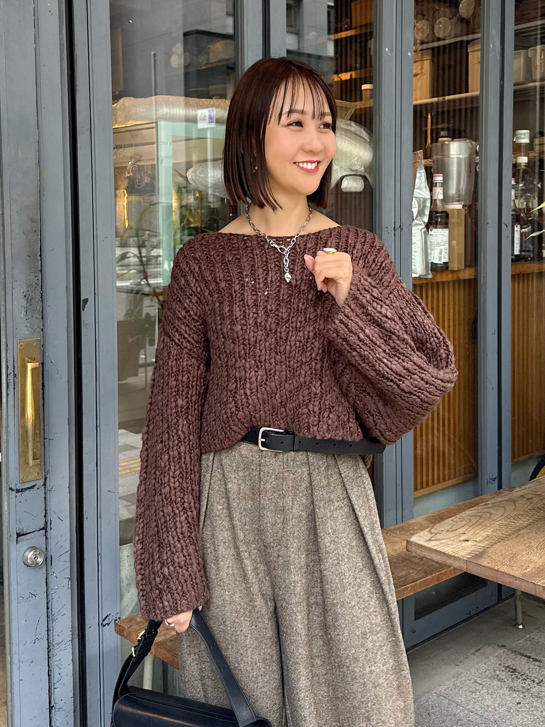 チャンキークロップドニット / ブラウン – fosie