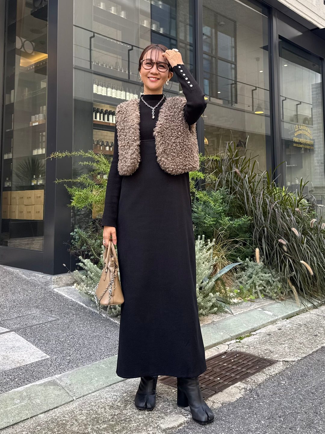 【予約】ウールライクVネックジャンパースカート / ブラック(11月下旬発送予定)