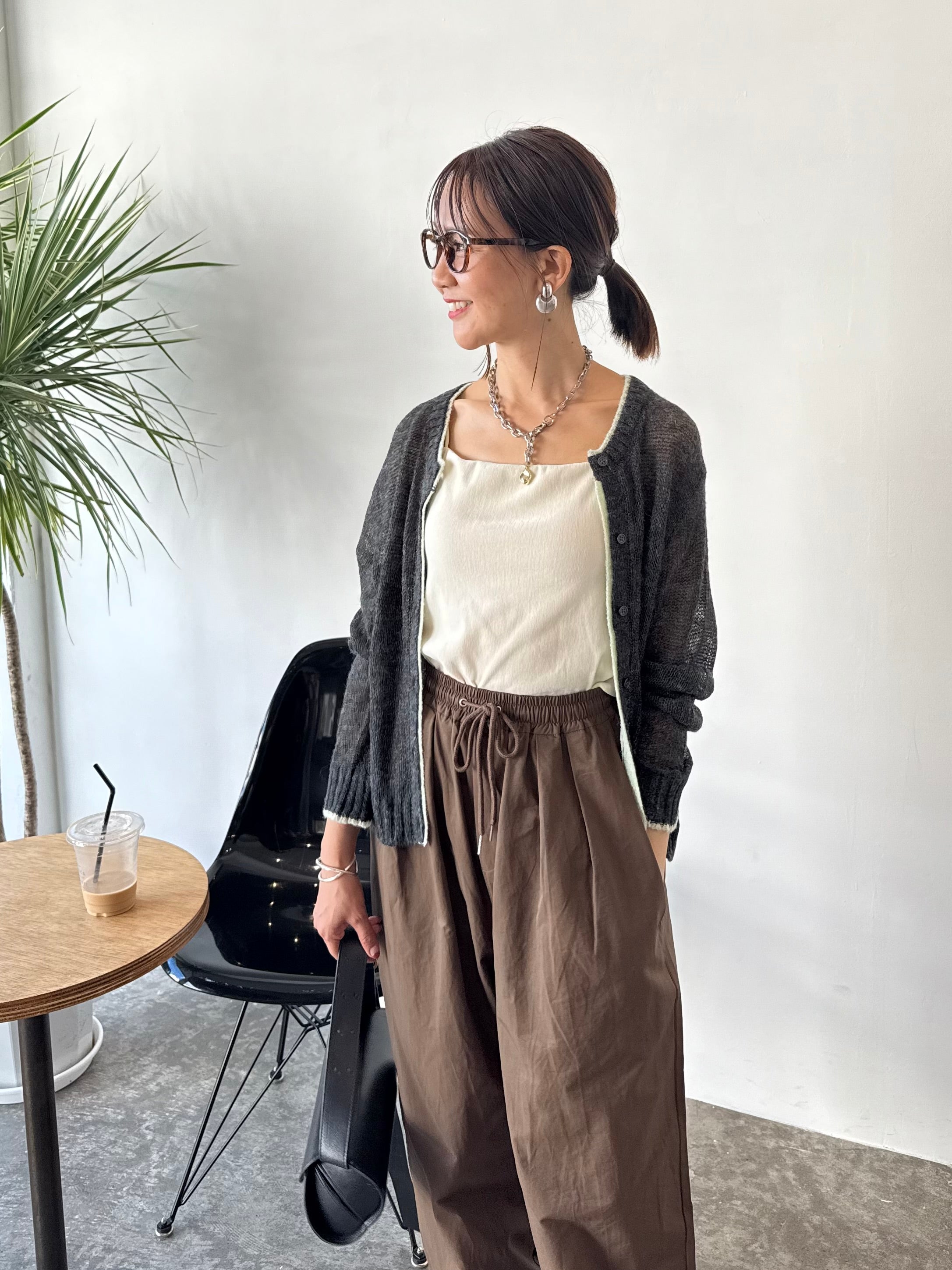 シアー配色カーディガン / チャコール – fosie