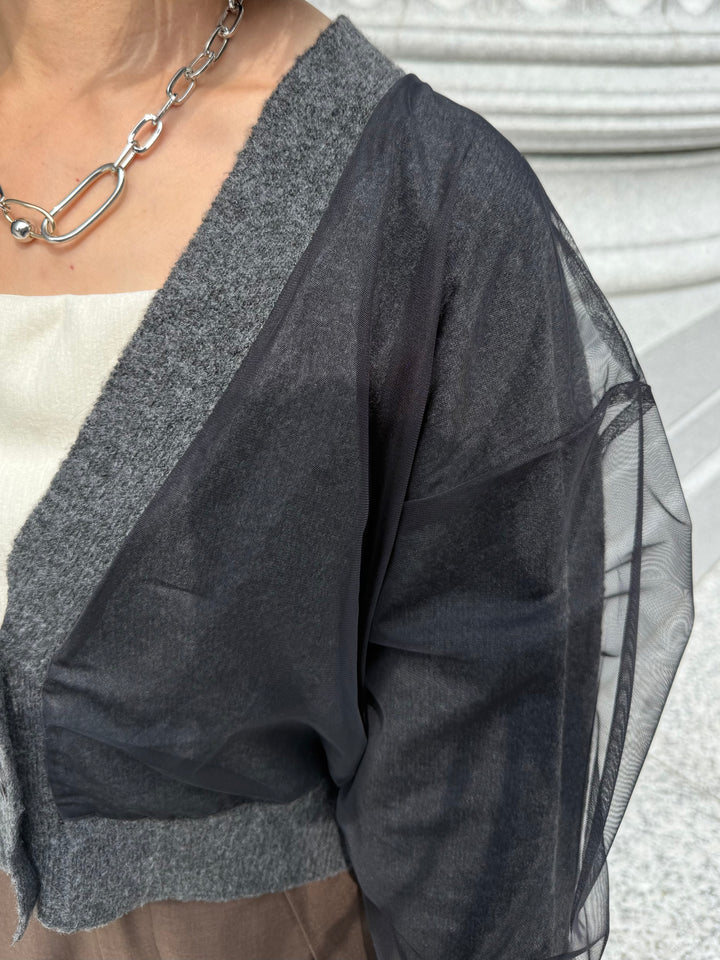 チュールニットカーディガン / ブラック