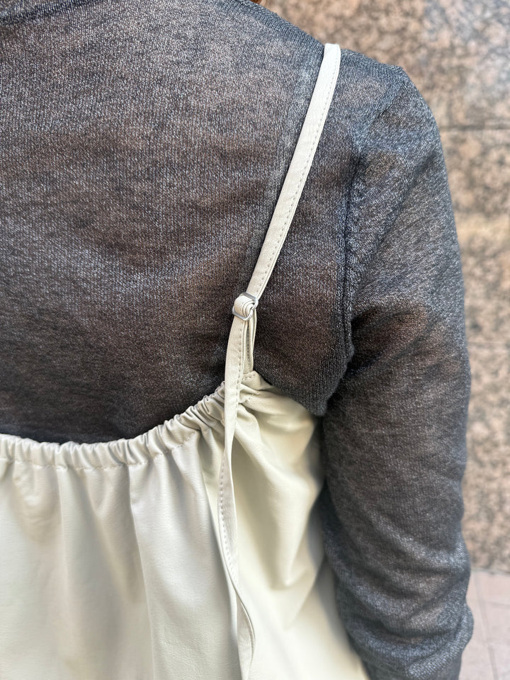 ウォッシャブルフェイクレザーキャミソール / エクリュ