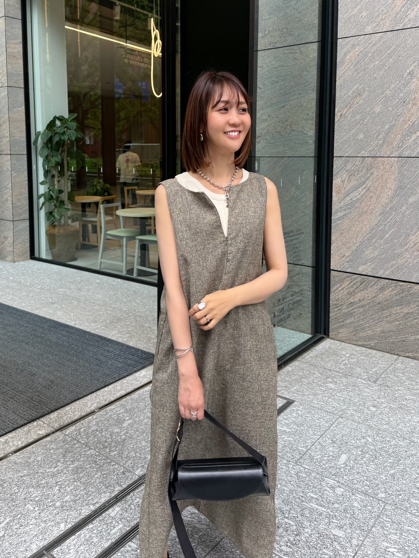 ミックスツイード2WAYワンピース / ブラウン – fosie