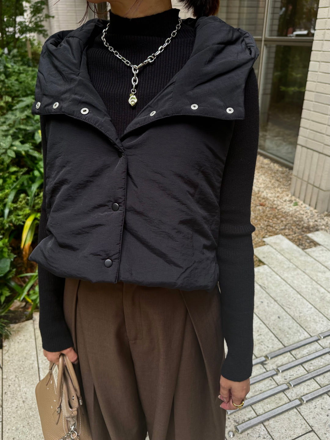 中綿フードベスト / ブラック