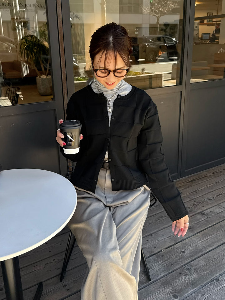 【予約】格子ニットカーディガン / ブラック(3月上旬発送予定)