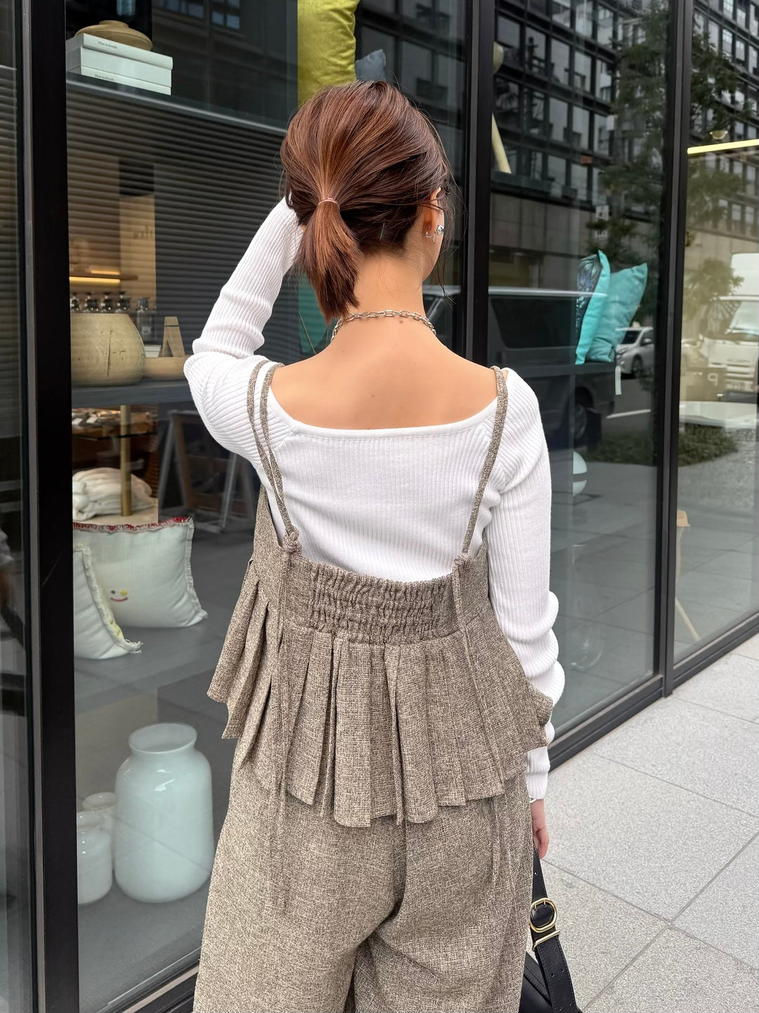 スクエアネックリブニットプルオーバー  / オフホワイト