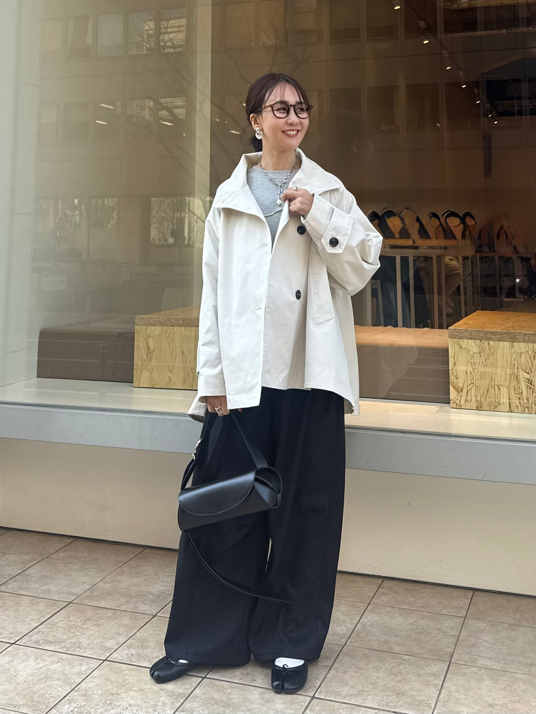 スタンドカラーミドルコート / オフホワイト