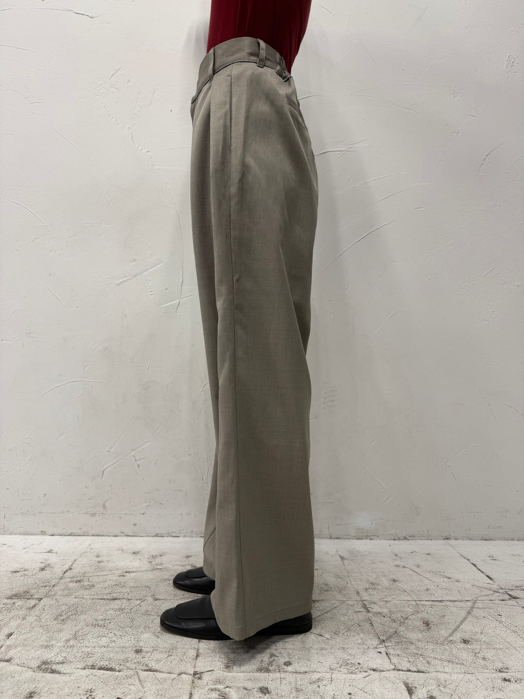 【予約】ウエストパイピングワイドパンツ / グレージュ(4月上旬発送予定)