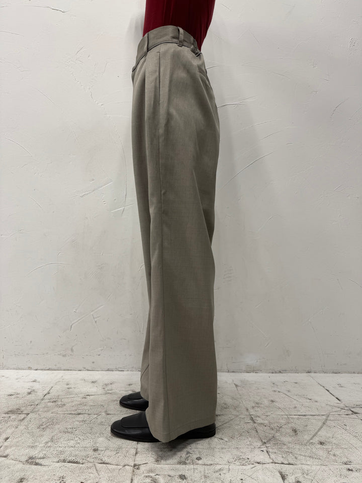 【予約】ウエストパイピングワイドパンツ / グレージュ(4月上旬発送予定)