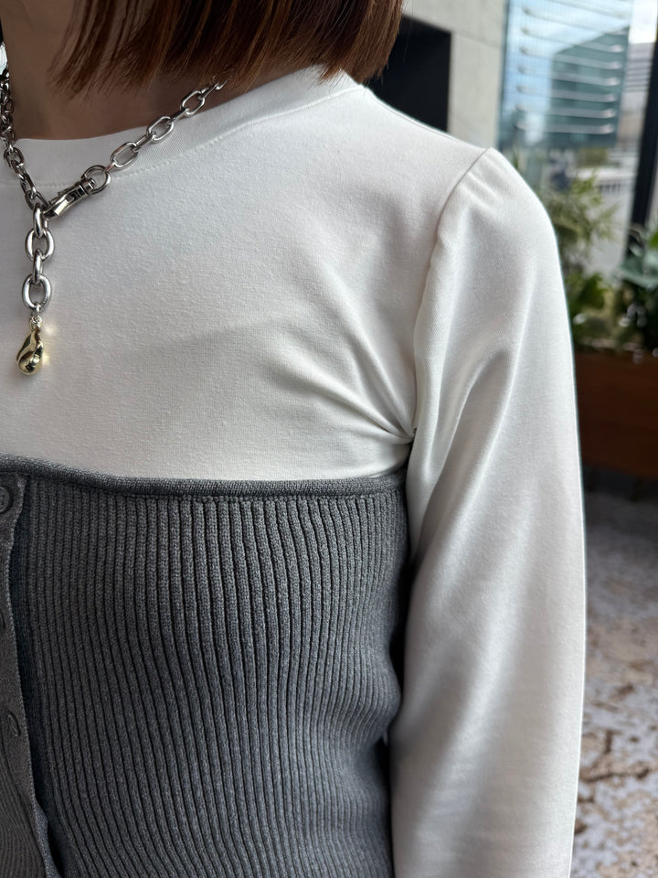 [新作300円OFF] リブニットビスチェドッキングTシャツ / オフホワイト×グレー