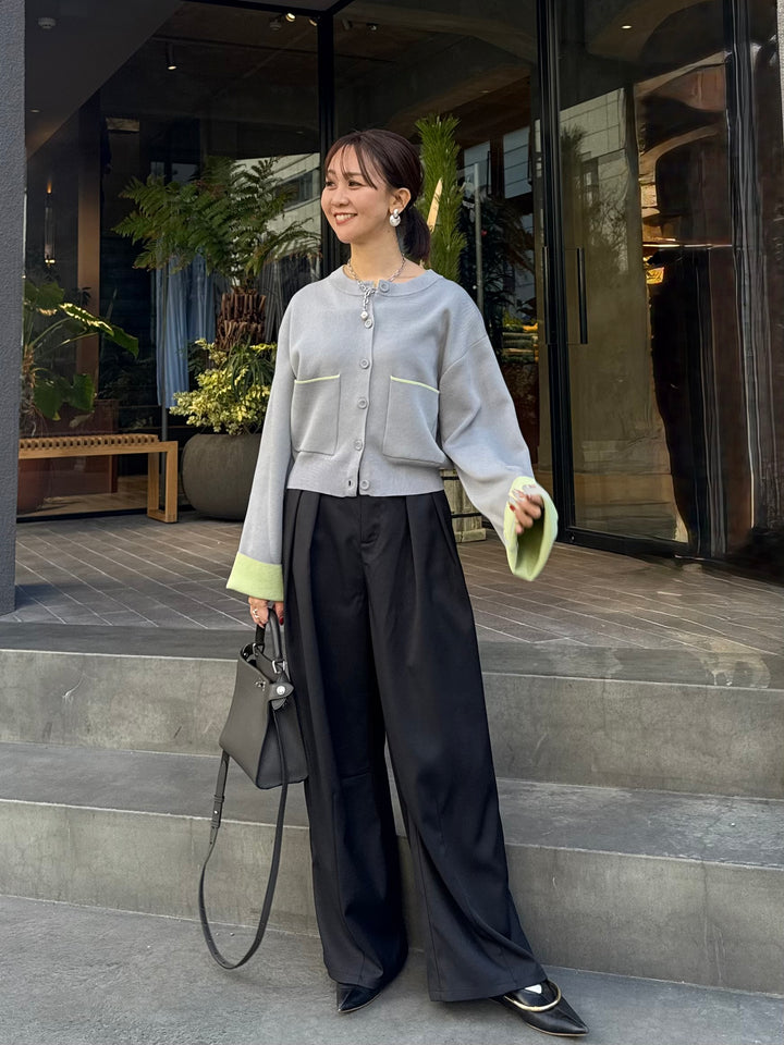 【予約】ウエストパイピングワイドパンツ / ブラック(4月上旬発送予定)