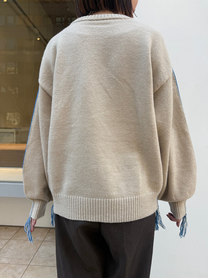 アルパカタッチ配色ラインプルオーバー / アイボリー