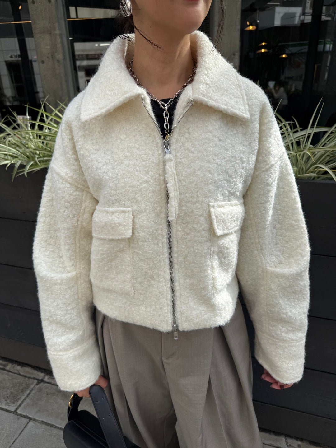 ループツイードショートジャケット / アイボリー