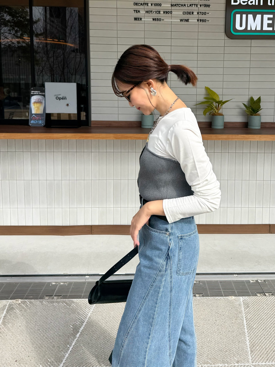 [新作300円OFF] リブニットビスチェドッキングTシャツ / オフホワイト×グレー